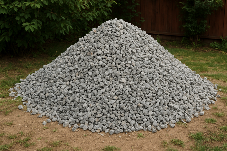 庭に積んだ砕石の山