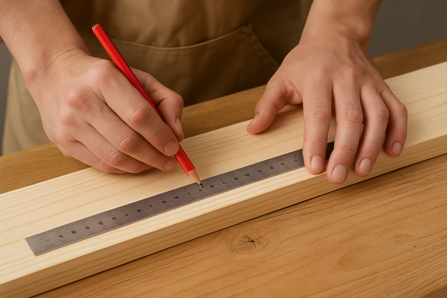 木材に墨付けする様子の画像