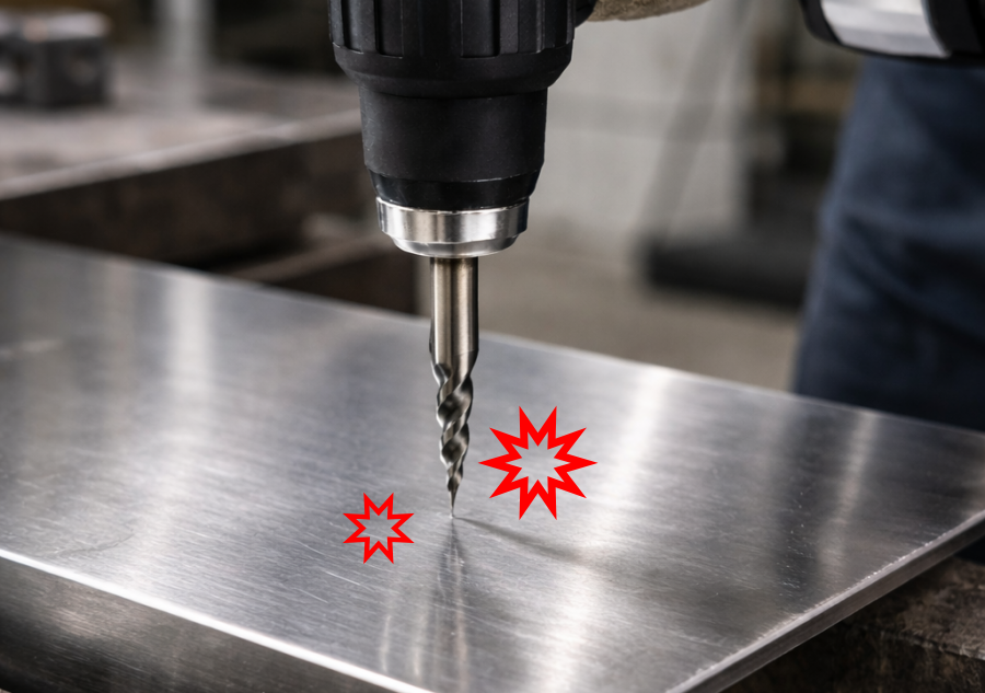 ドリルで穴が開かないステンレスの様子