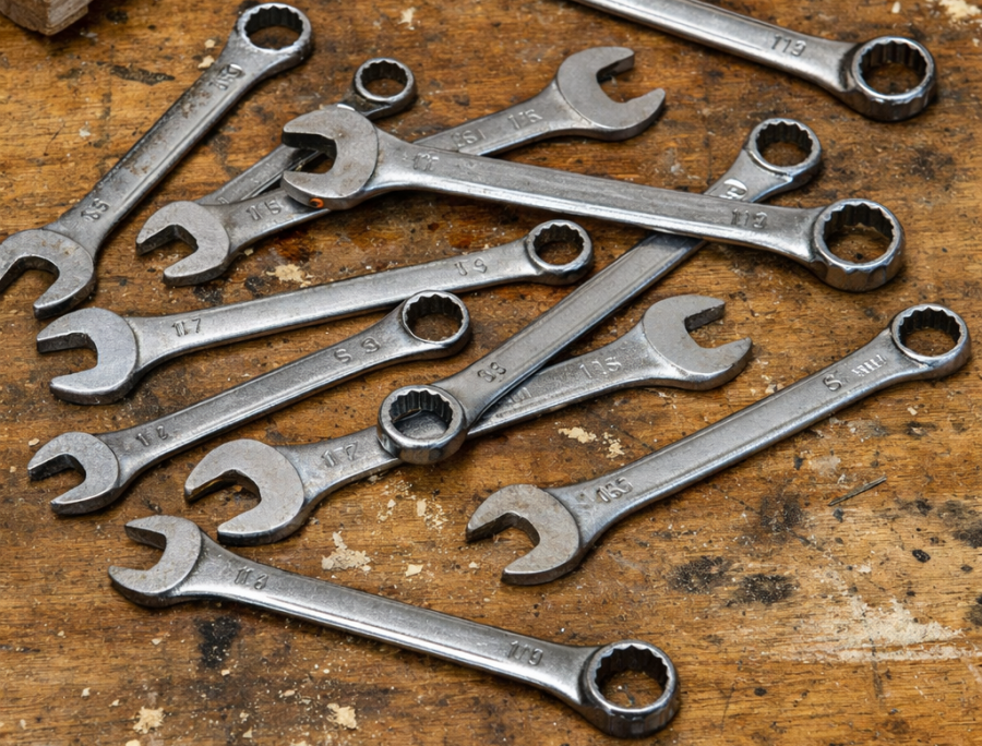 レンチが乱雑に置かれた様子