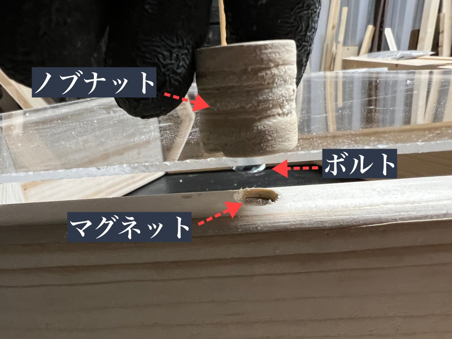 マグネットを使ったアクリル蓋の構造を示した画像
