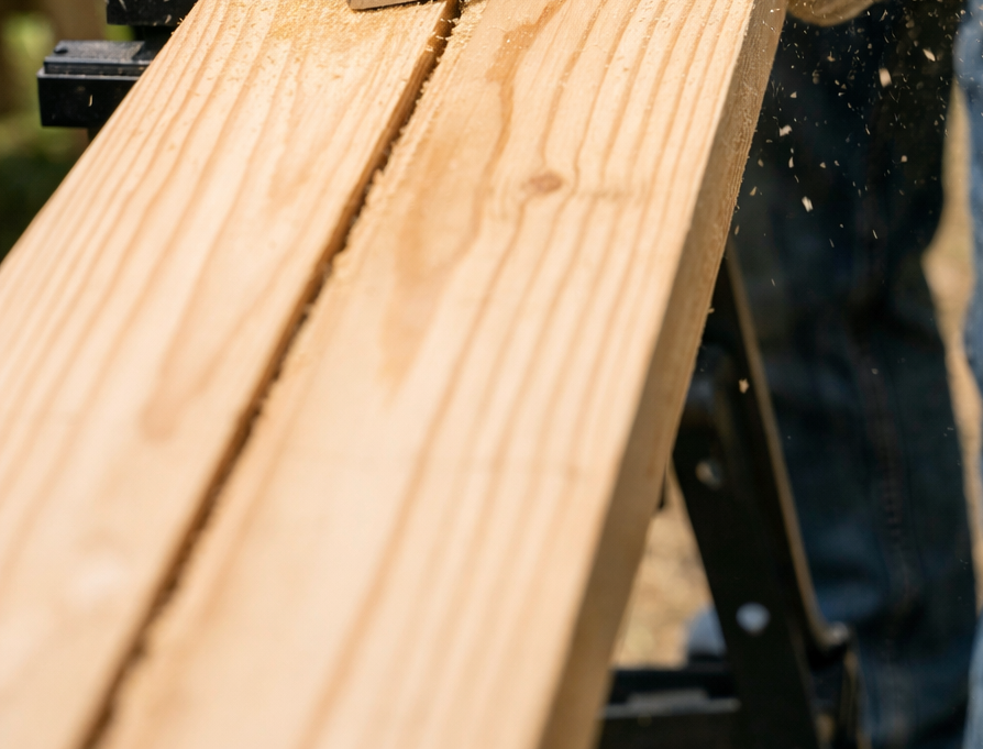 丸ノコを使って縦挽きで加工した木材の画像
