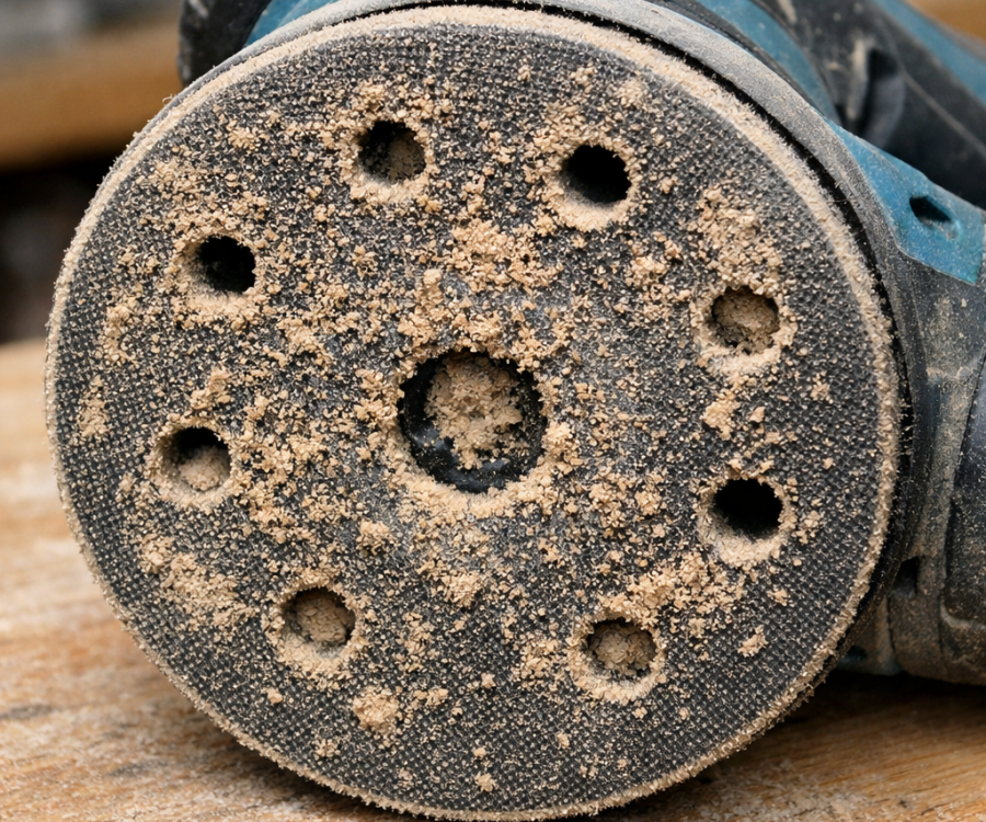 粉塵などが付着したランダムサンダーのパッド