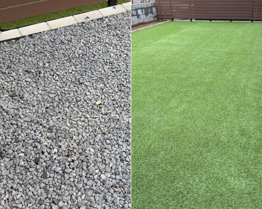 砂利敷きと人工芝の画像