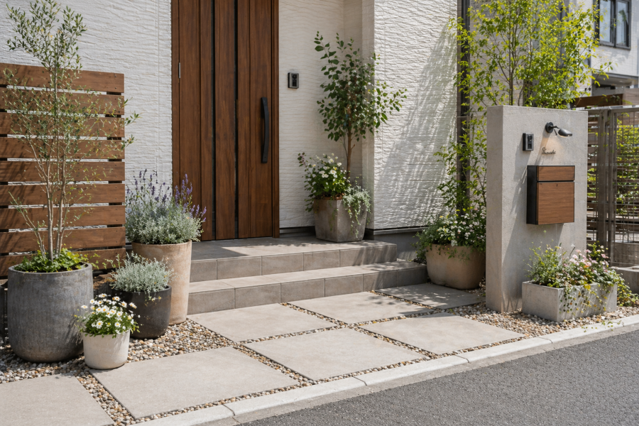 プランターを設置した玄関前の画像